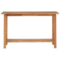 Natural Rubberwood Rectangular Console Table with Lower Storage Shelf and Lattice Panel Sides