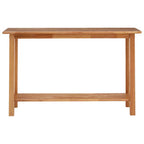 Natural Rubberwood Rectangular Console Table with Lower Storage Shelf and Lattice Panel Sides