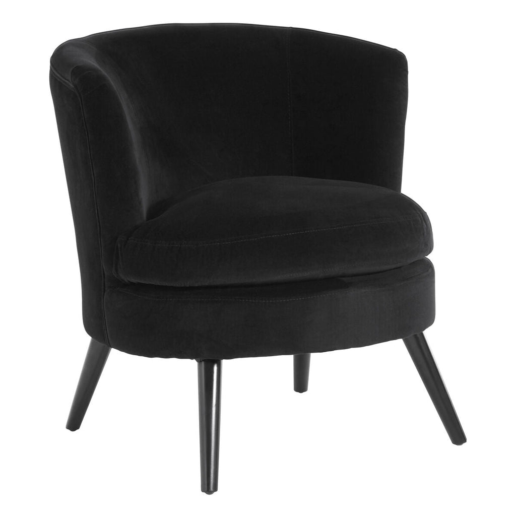 Plush Black Cotton Velvet Armchair with Wooden Legs