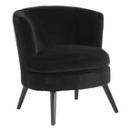 Plush Black Cotton Velvet Armchair with Wooden Legs