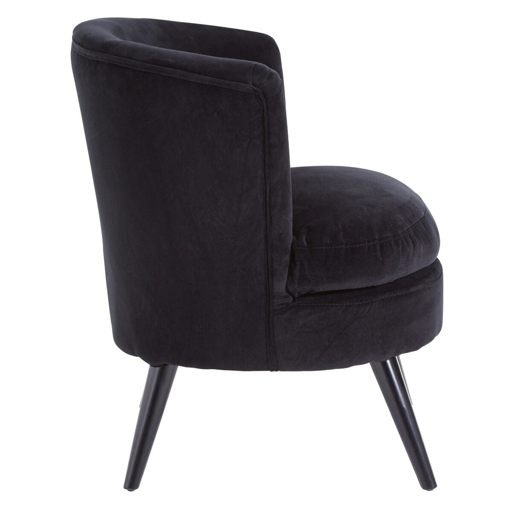 Plush Black Cotton Velvet Armchair with Wooden Legs