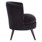 Plush Black Cotton Velvet Armchair with Wooden Legs