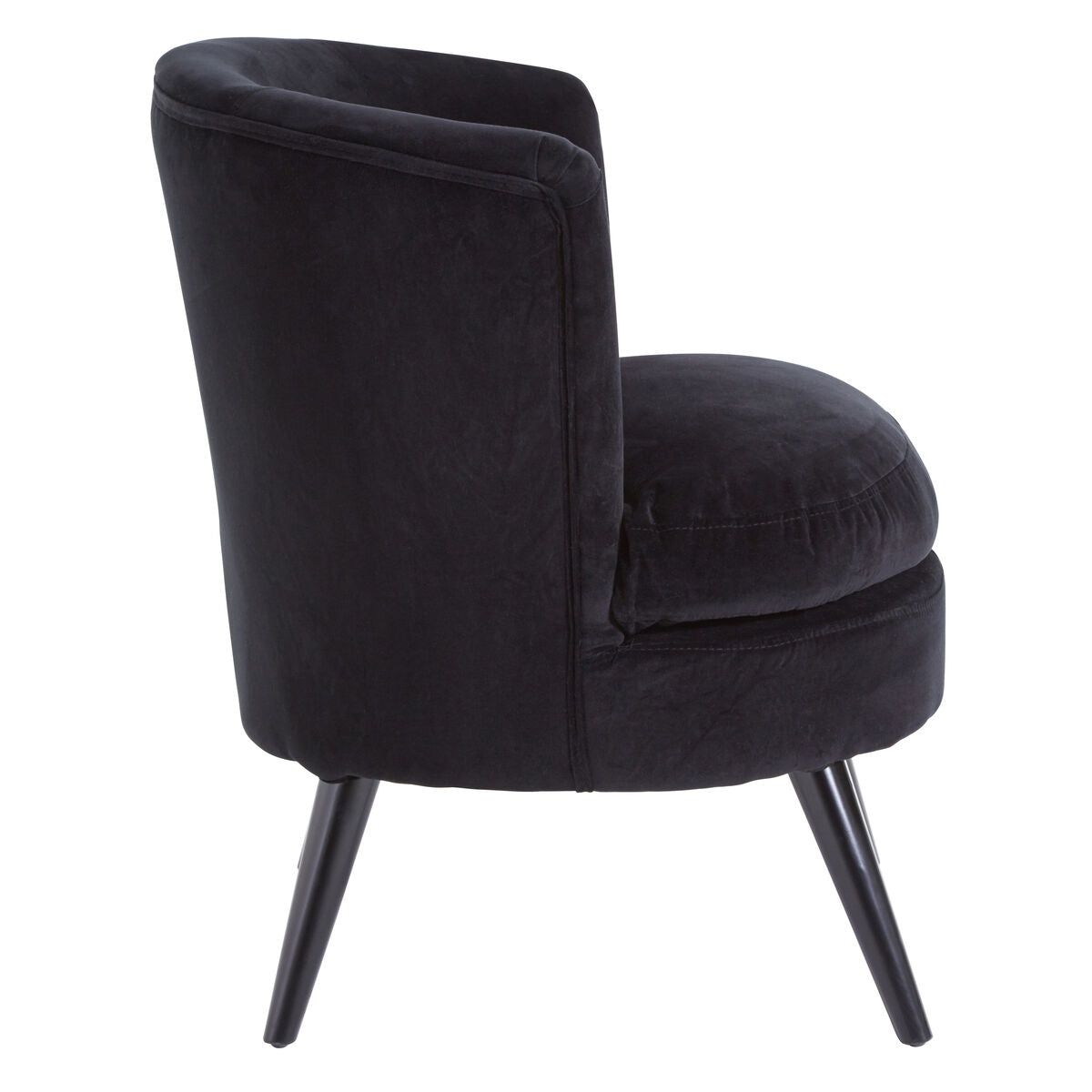 Plush Black Cotton Velvet Armchair with Wooden Legs