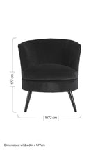 Plush Black Cotton Velvet Armchair with Wooden Legs