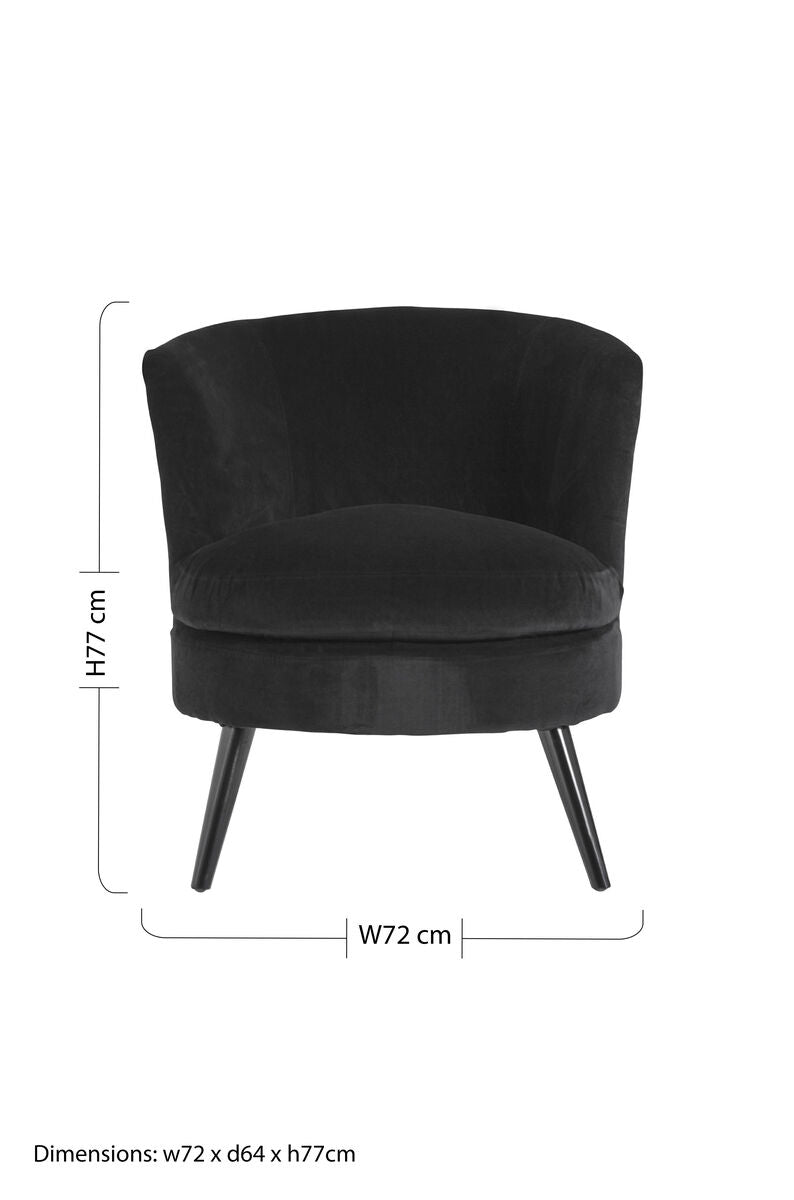 Plush Black Cotton Velvet Armchair with Wooden Legs