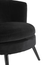 Plush Black Cotton Velvet Armchair with Wooden Legs