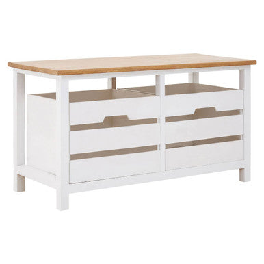 White Wooden 2 Drawer Bench