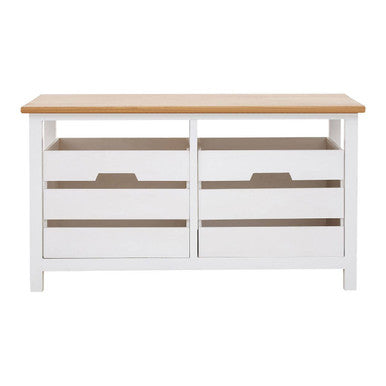 White Wooden 2 Drawer Bench