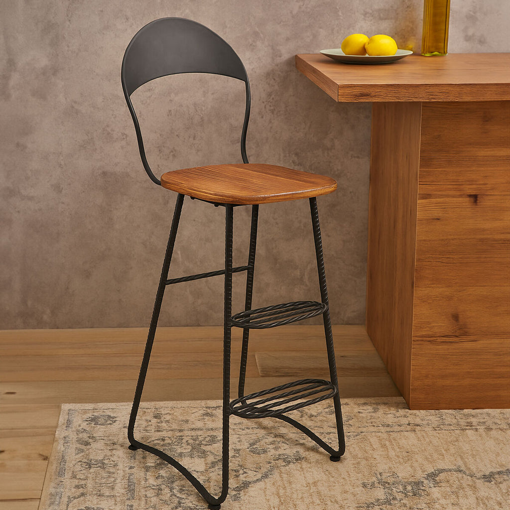 Wood and Metal Bar Chair with Rope Detail