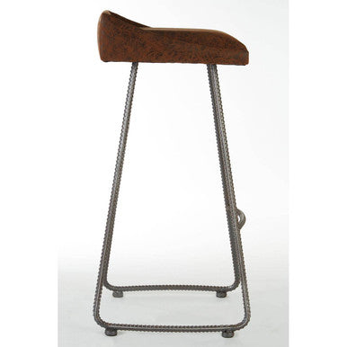 Brown Leather Effect Bar Stool