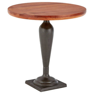Walnut Wood and Black Metal Round Side Table