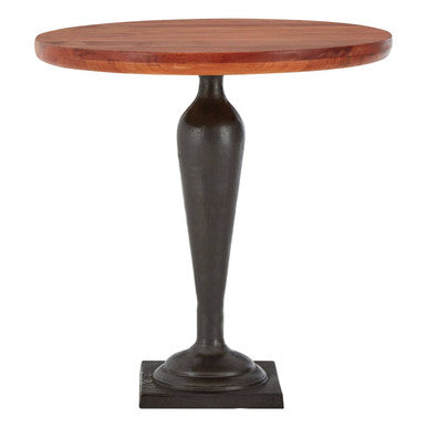 Walnut Wood and Black Metal Round Side Table