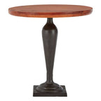 Walnut Wood and Black Metal Round Side Table