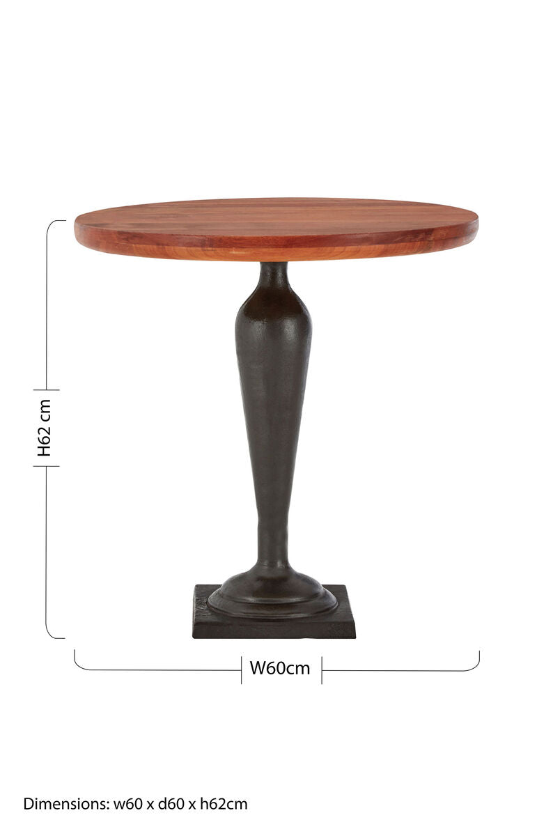 Walnut Wood and Black Metal Round Side Table