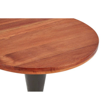 Walnut Wood and Black Metal Round Side Table