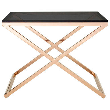 Smoked Glass and Gold Finish Criss Cross Side Table