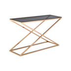 Smoked Glass and Gold Finish Criss Cross Console Table