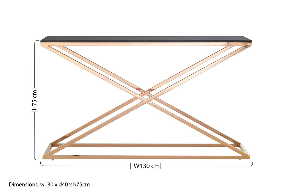 Smoked Glass and Gold Finish Criss Cross Console Table