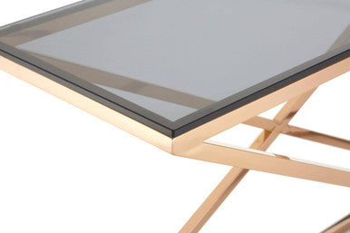 Smoked Glass and Gold Finish Criss Cross Console Table