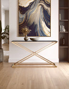 Smoked Glass and Gold Finish Criss Cross Console Table