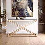 Smoked Glass and Gold Finish Criss Cross Console Table