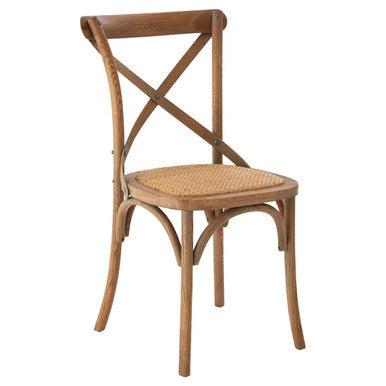 Grey Oak Wood and Rattan Cross Back Dining Chair