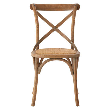 Grey Oak Wood and Rattan Cross Back Dining Chair