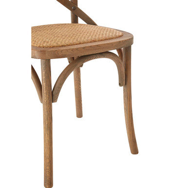 Grey Oak Wood and Rattan Cross Back Dining Chair
