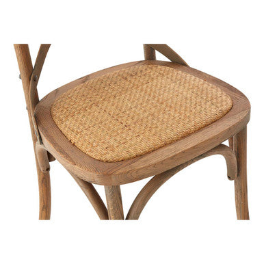 Grey Oak Wood and Rattan Cross Back Dining Chair
