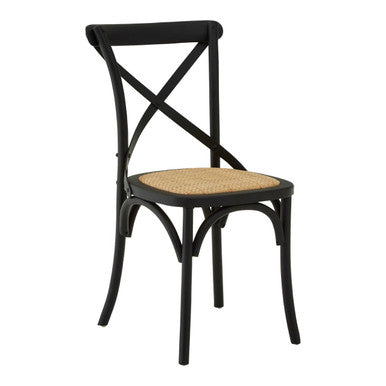 Black Oak Wood and Rattan Dining Chair