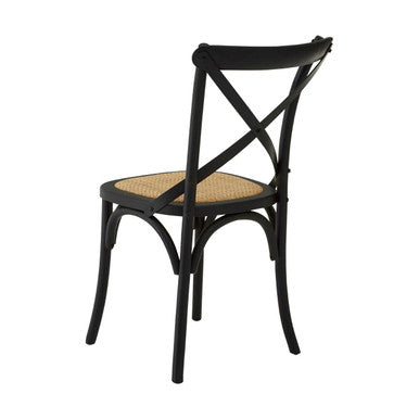 Black Oak Wood and Rattan Dining Chair