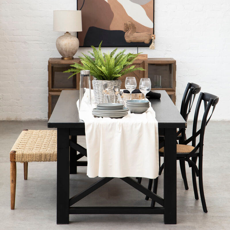 Black Oak Wood and Rattan Dining Chair