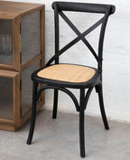 Black Oak Wood and Rattan Dining Chair