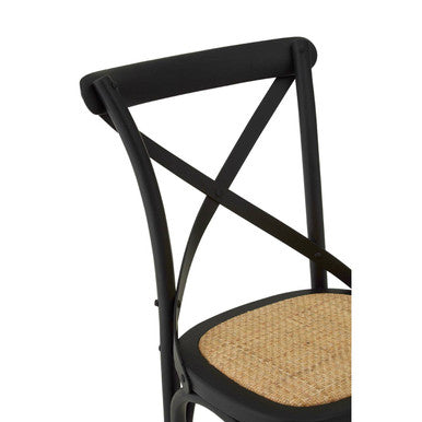Black Oak Wood and Rattan Dining Chair