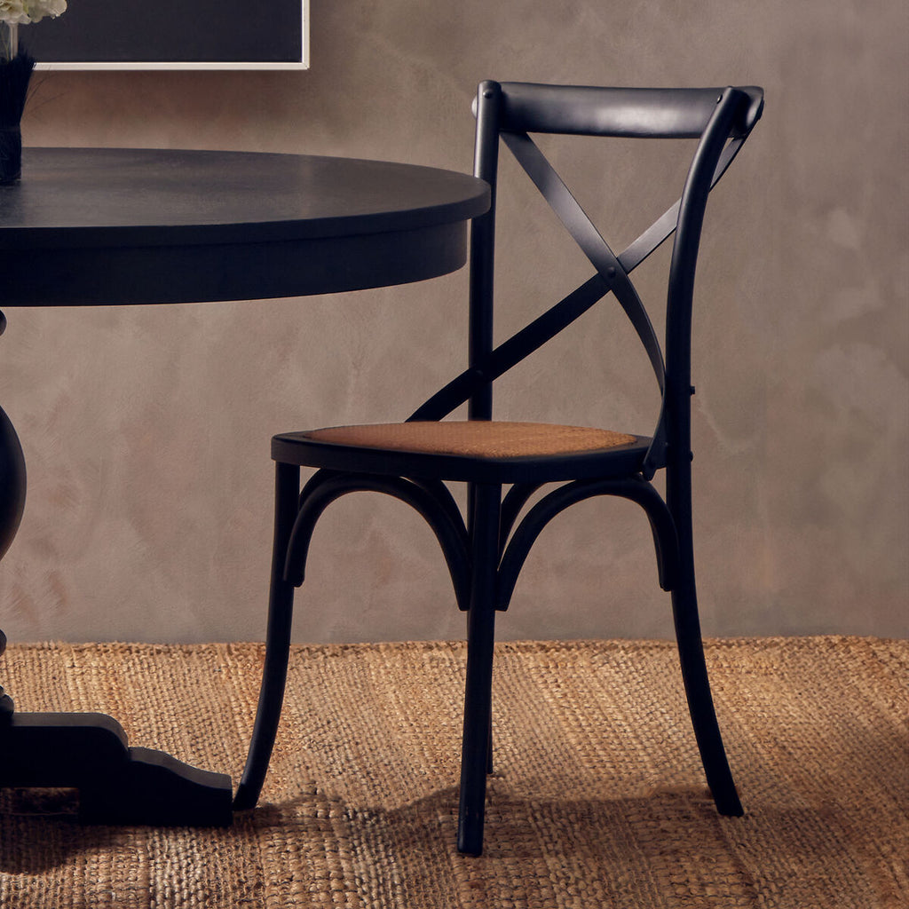 Black Oak Wood and Rattan Dining Chair
