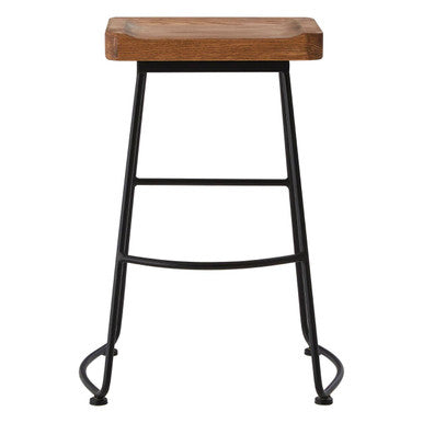 Weathered Oak Wood Bar Stool with Black Legs