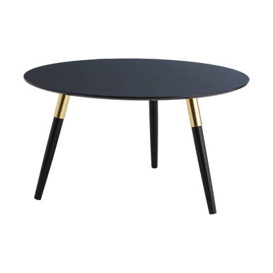 Black Oak Veneer Round Coffee Table with Gold Trim