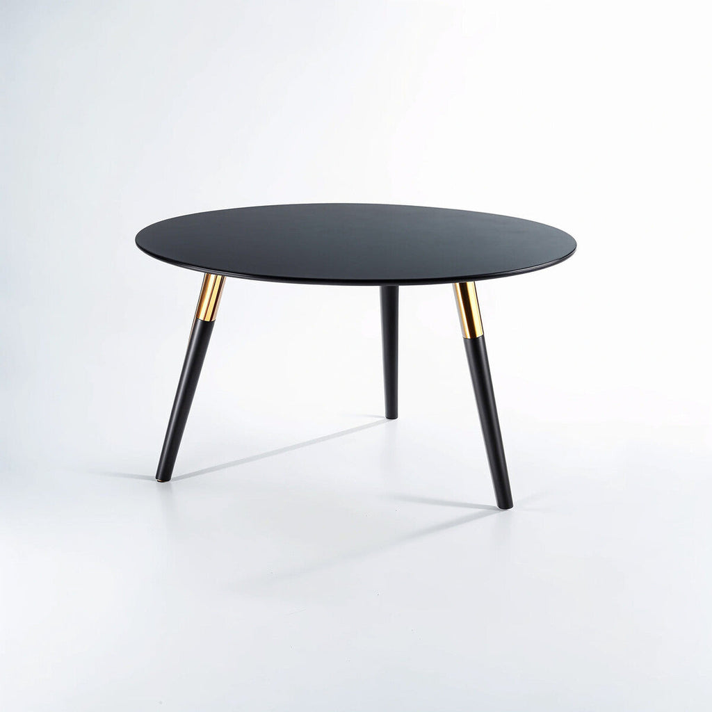 Black Oak Veneer Round Coffee Table with Gold Trim