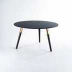 Black Oak Veneer Round Coffee Table with Gold Trim