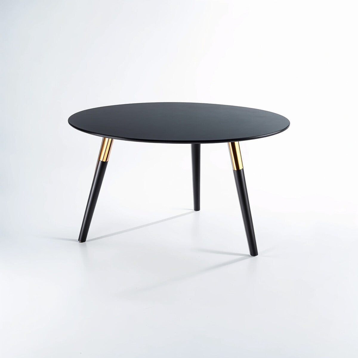 Black Oak Veneer Round Coffee Table with Gold Trim
