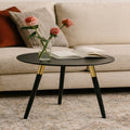 Black Oak Veneer Round Coffee Table with Gold Trim