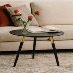 Black Oak Veneer Round Coffee Table with Gold Trim