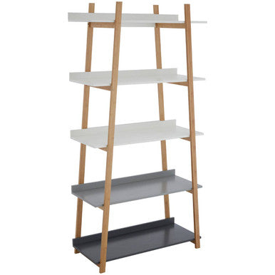 White and Natural Bamboo 5 Tier Shelf Unit