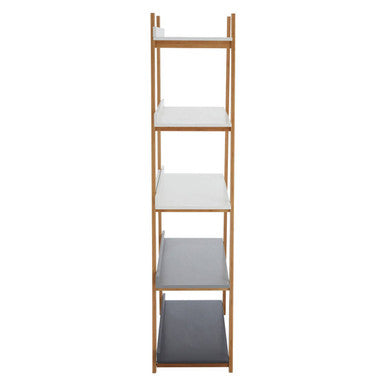 White and Natural Bamboo 5 Tier Shelf Unit