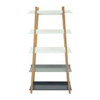 White and Natural Bamboo 5 Tier Shelf Unit