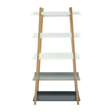 White and Natural Bamboo 5 Tier Shelf Unit