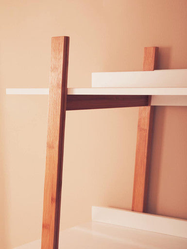White and Natural Bamboo 5 Tier Shelf Unit