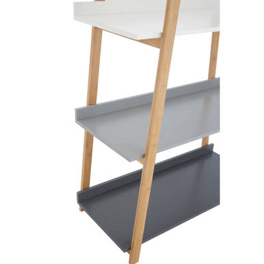 White and Natural Bamboo 5 Tier Shelf Unit