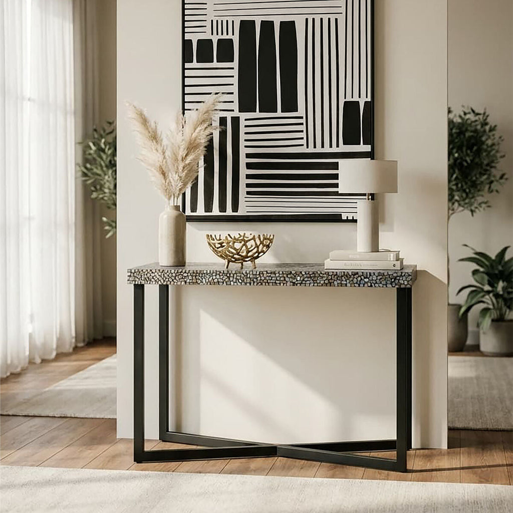 Black Crackle Shell Mosaic Console Table