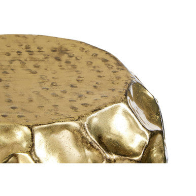 Textured Antique Brown Brass Finish Metal Set of 2 Drum Side Tables